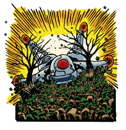 panel seven illustration -- crashing spaceship