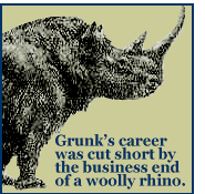 Grunk's career had been cut short by the business end of a woolly rhino