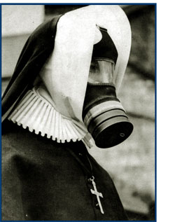 Sister Mary Trenchbroom, wearing gasmask