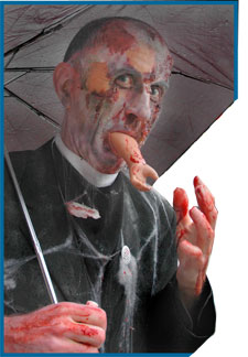 Zombie priest eating baby