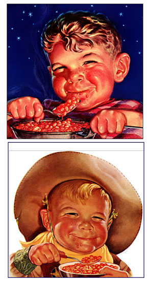 terrifying children eating beans with disturbing smiles